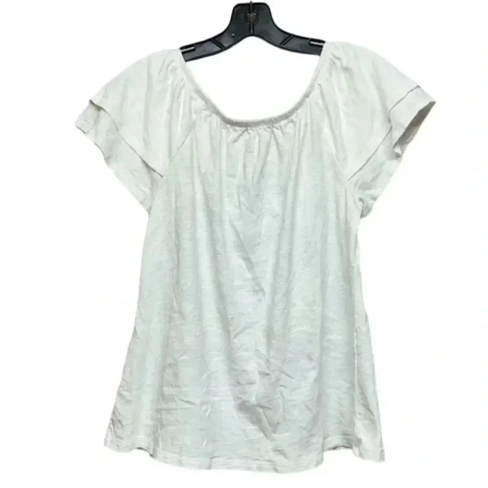 Democracy Women's White Ruffle Sleeve Embroidered Floral Blouse Size M - Picture 2 of 4